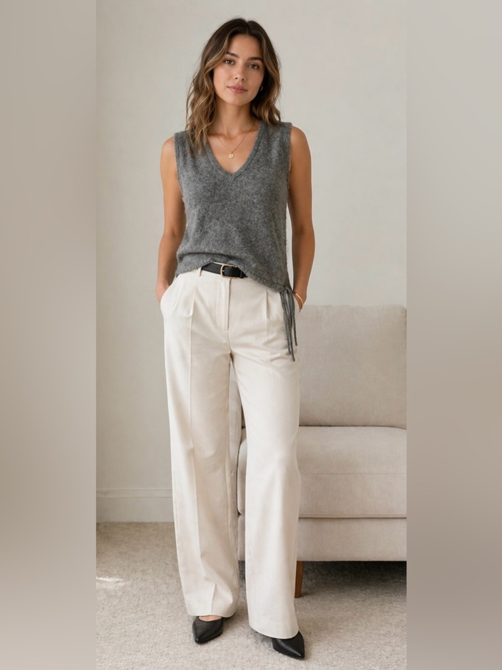 Zadig & Voltaire Atsui Bis C 100% Cashmere Vest Gray Side Tie Knit Top Size L